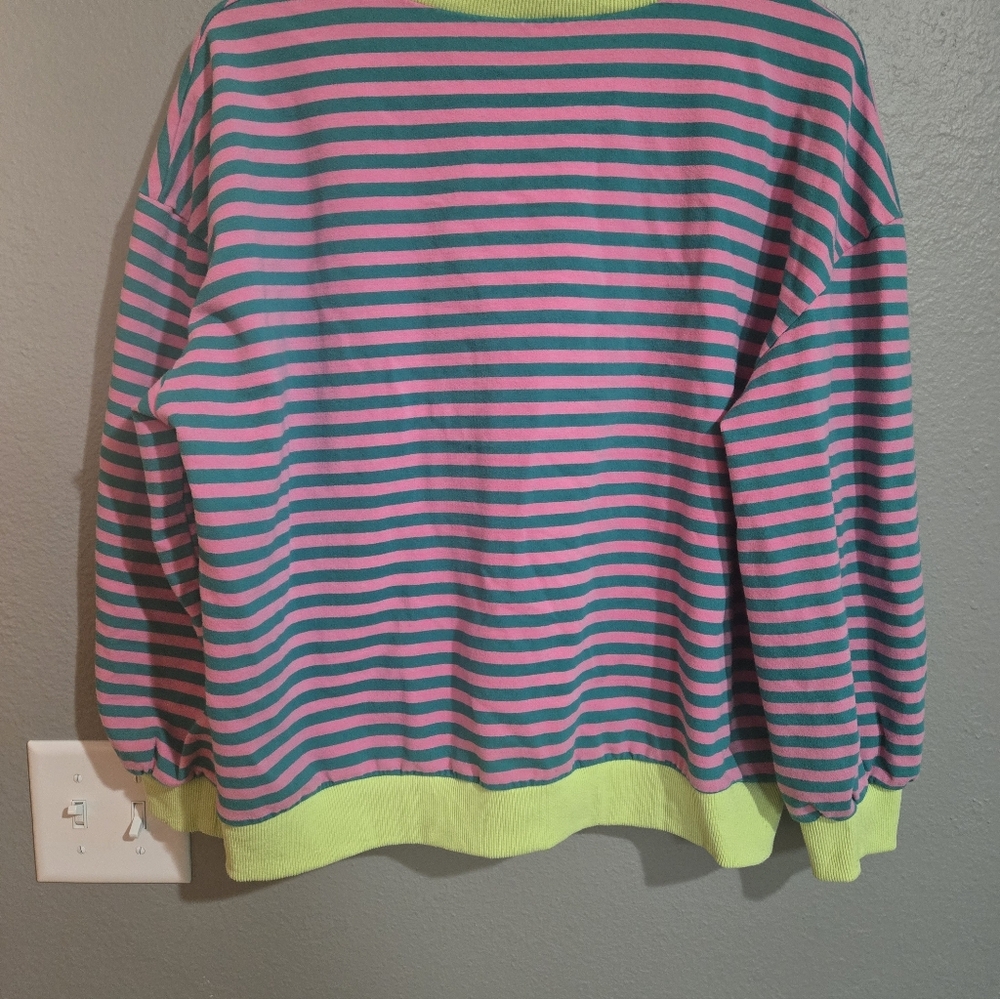 Pink & Green Striped Color Block Sweater Size Medium - Picture 6 of 16